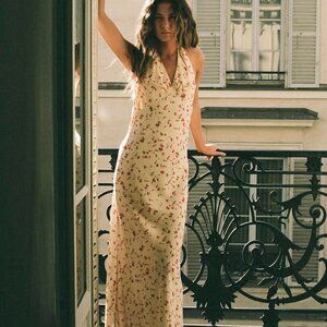 FAITHFULL Soame Floral Print Halterneck Maxi Dress Blossom Yellow